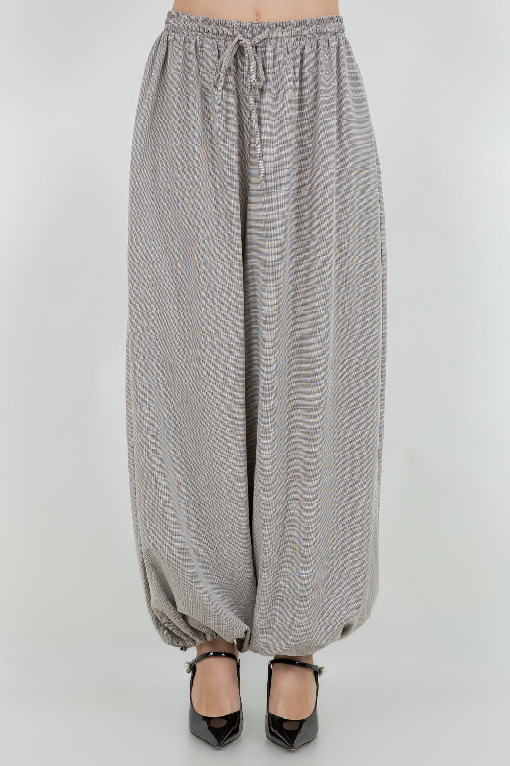 GINGHAM PRINT BALLOON GENIE PANTS WITH BOTTOM DRAWSTRING ADJUSTERS - Whiteroom+Cactus