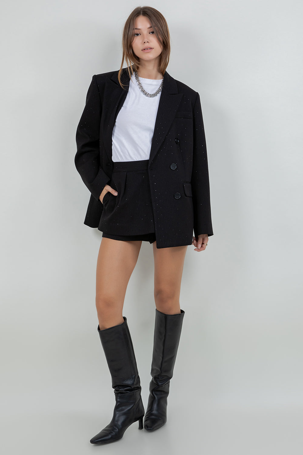 RHINESTONE EMBOSSED PINSTRIPE JACKET BLAZER - Whiteroom+Cactus