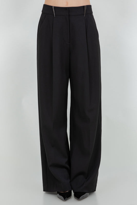 SOFT WOVEN STRAIGHT LEG TROUSERS WITH WAIST ACCENT - Whiteroom+Cactus