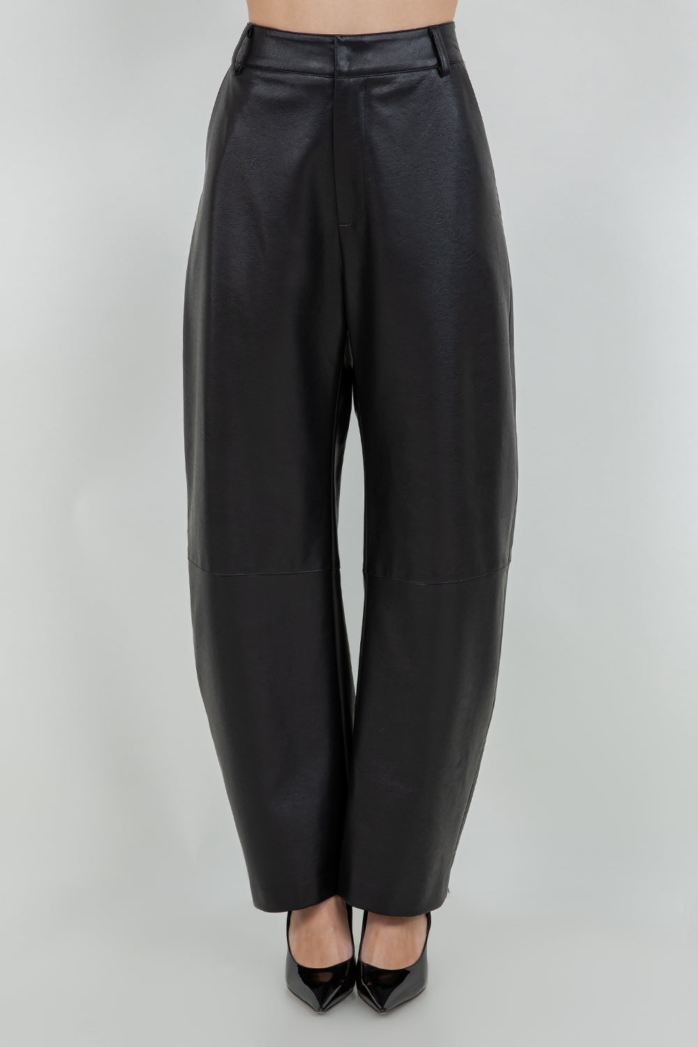 SLIGHT BARREL SHAPE PU FAUX LEATHER PANTS