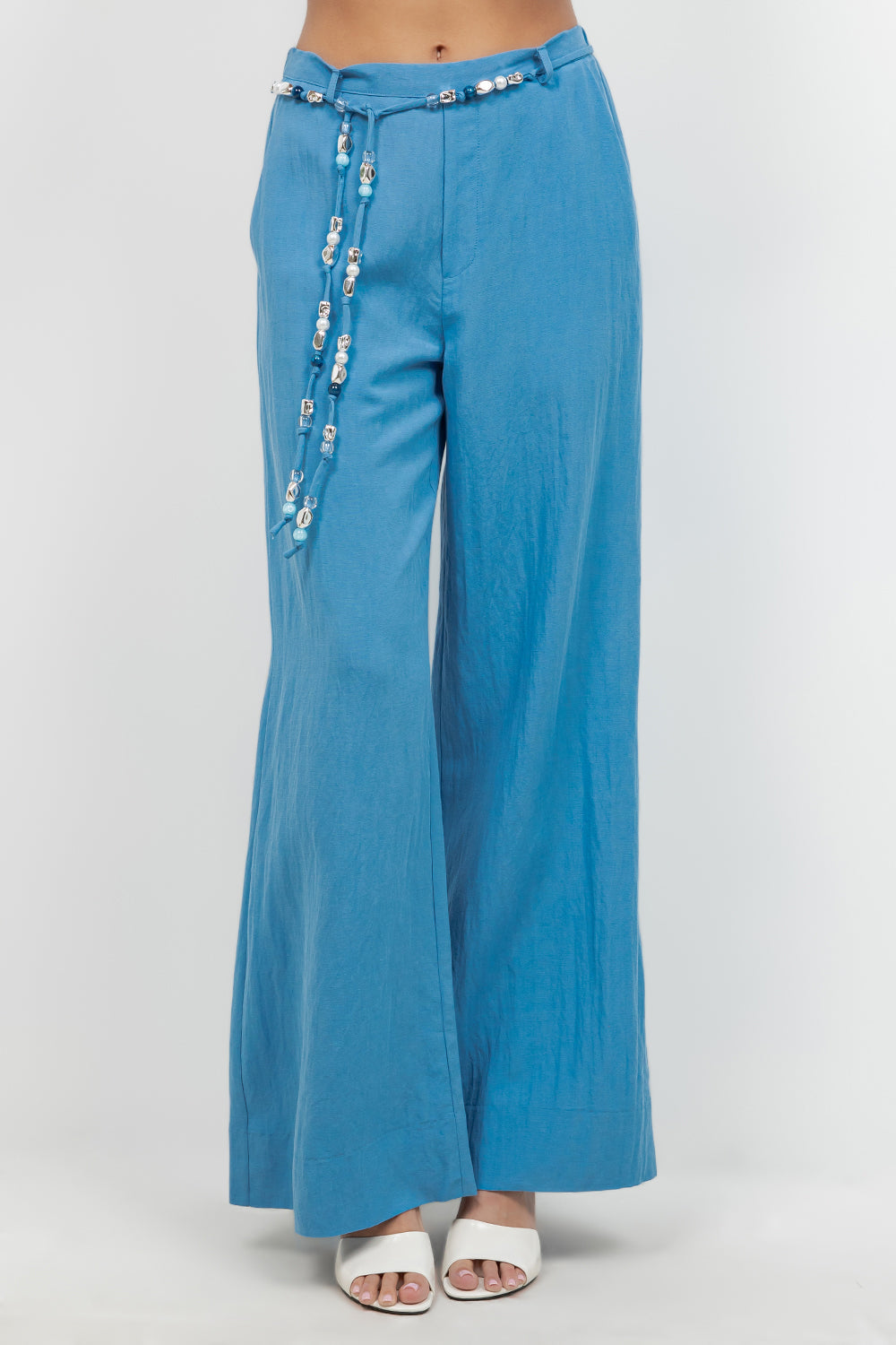 STRAIGHT LEG TROUSERS WITH ACCENT BEADED BELT