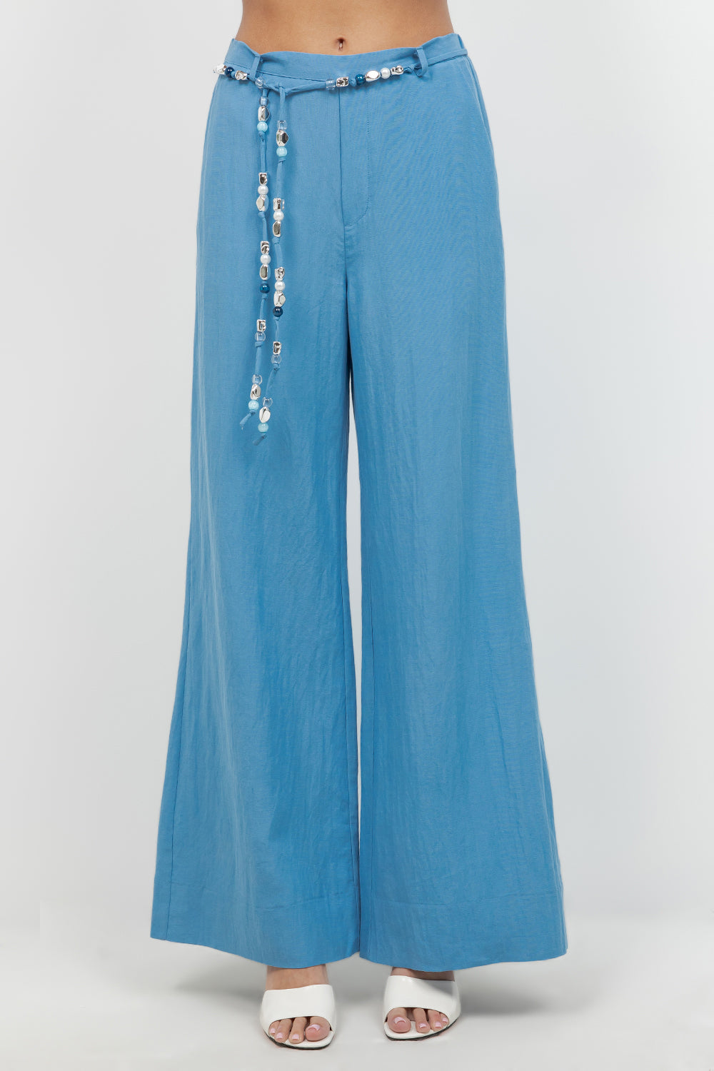 STRAIGHT LEG TROUSERS WITH ACCENT BEADED BELT
