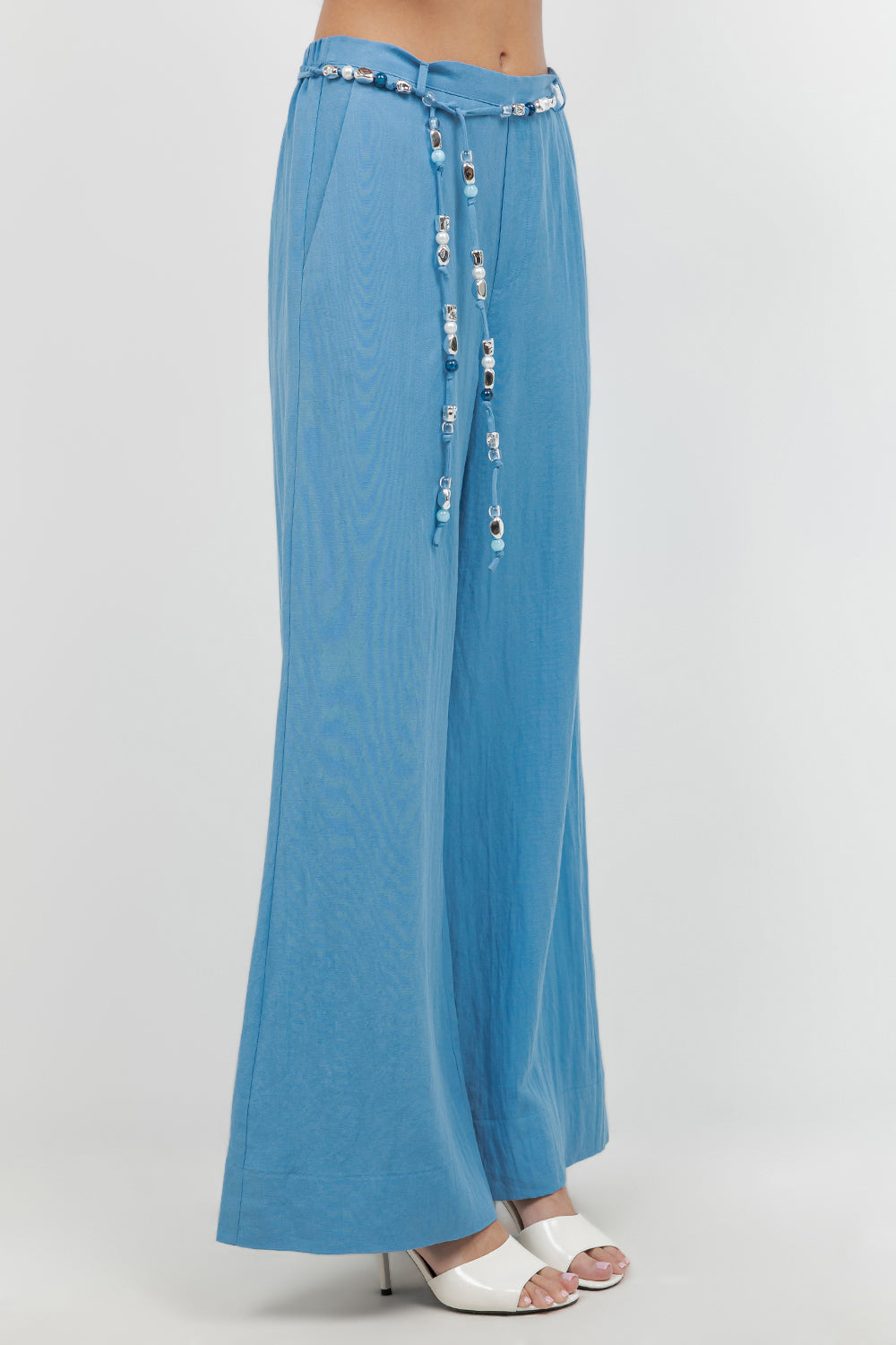 STRAIGHT LEG TROUSERS WITH ACCENT BEADED BELT