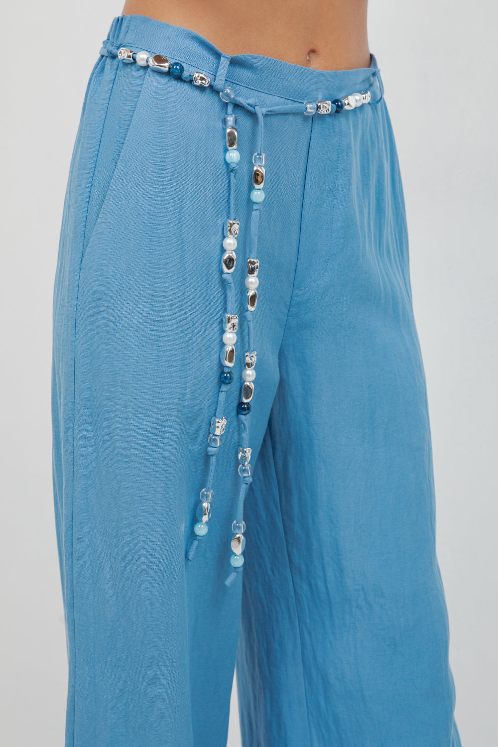 STRAIGHT LEG TROUSERS WITH ACCENT BEADED BELT