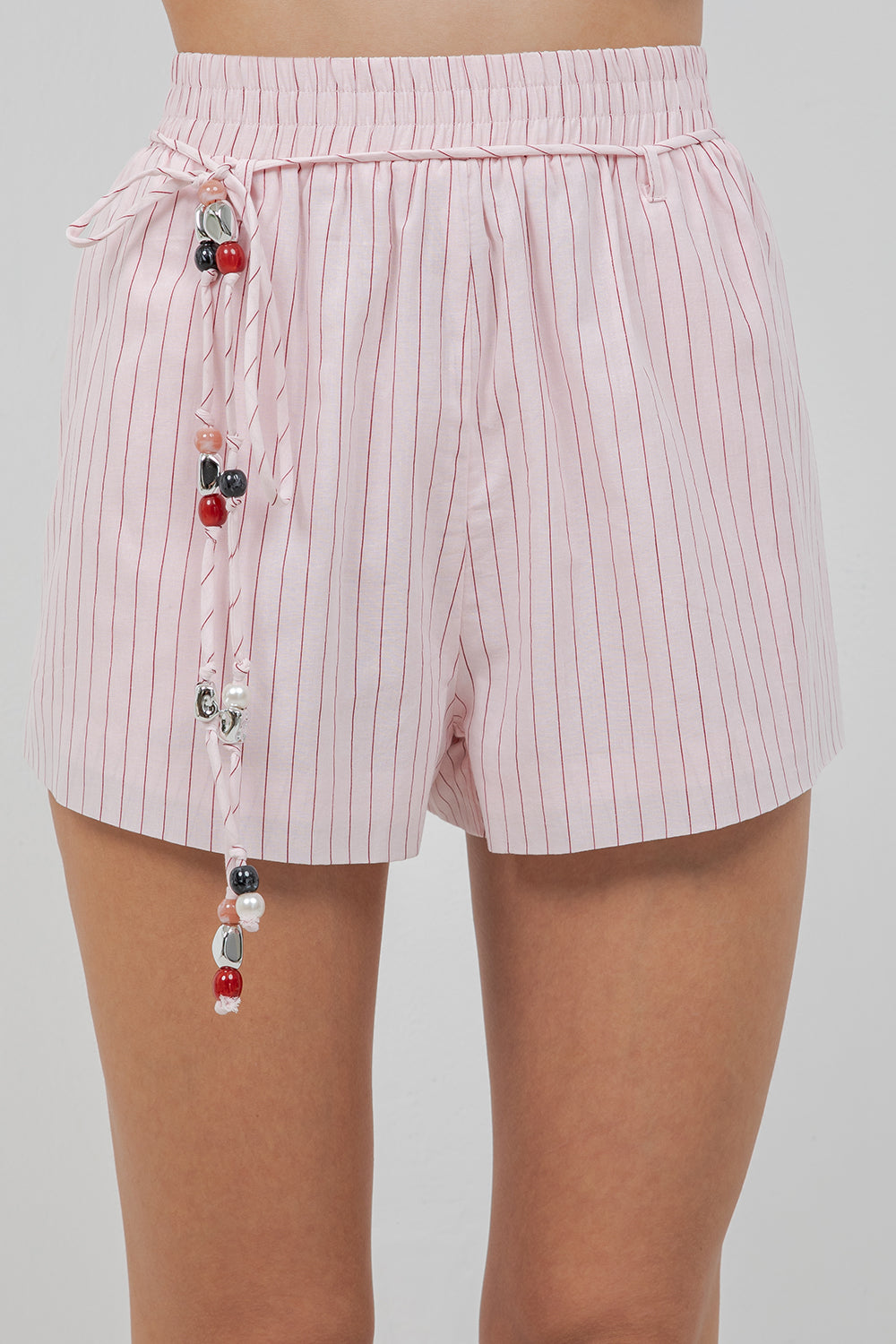 PINSTRIPE ELASTIC SHORTS WITH ACCENT BEADING TIE (BLUE/NAVY) (Copy) - Whiteroom+Cactus