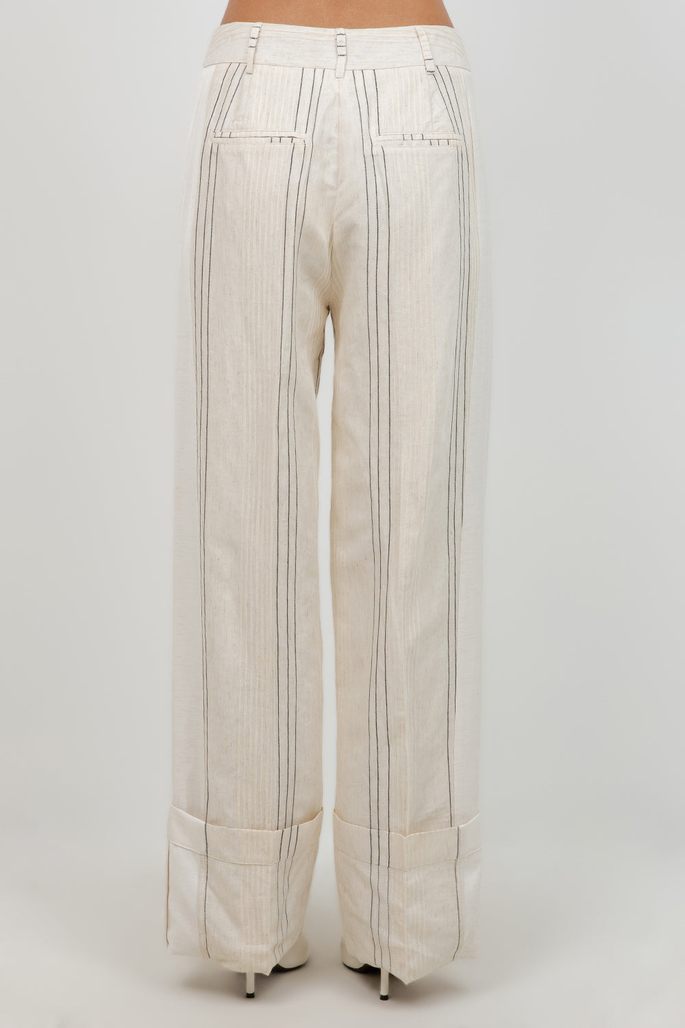 LINEN PINSTRIPE TROUSERS WITH BOTTOM CUFF
