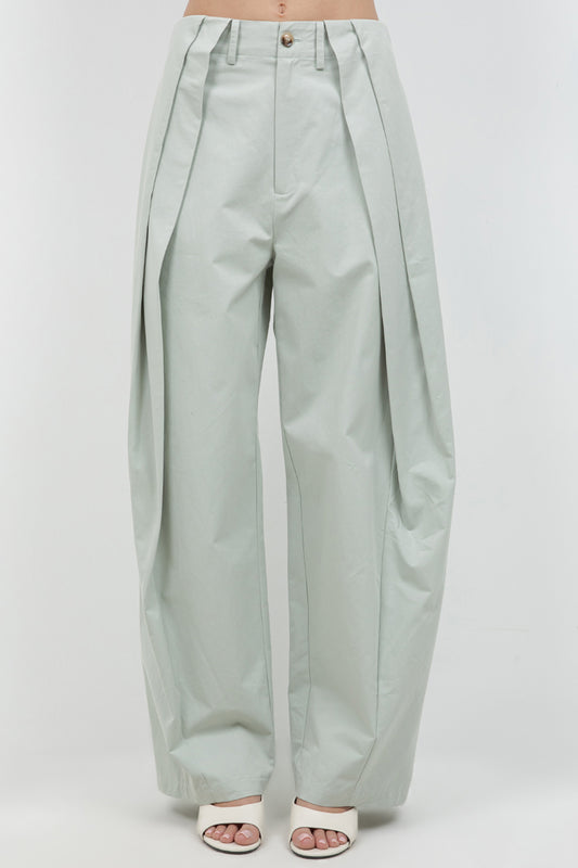MULTI PLEAT DETAIL SLIGHT BARREL COTTON TROUSERS