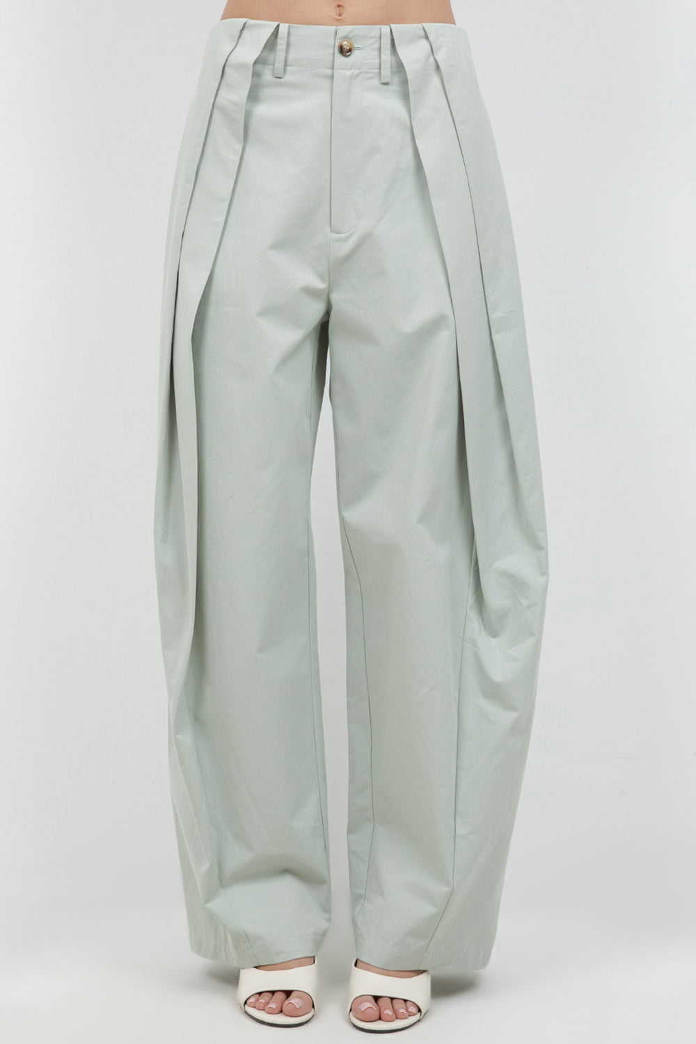 MULTI PLEAT DETAIL SLIGHT BARREL COTTON TROUSERS