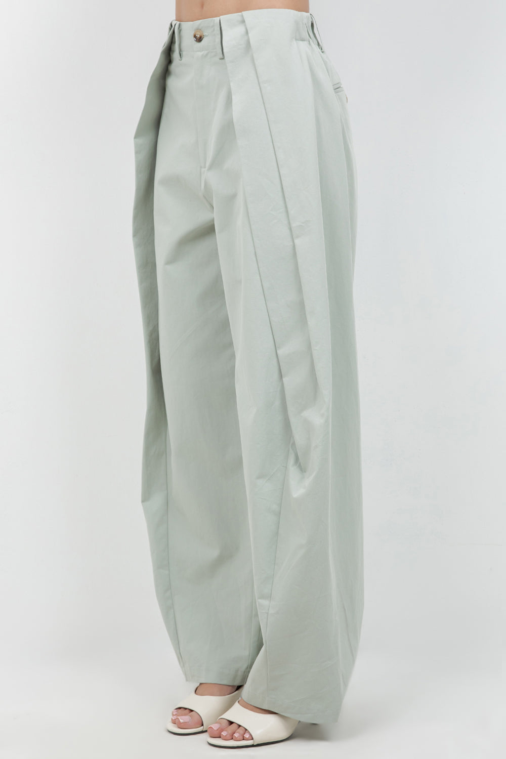MULTI PLEAT DETAIL SLIGHT BARREL COTTON TROUSERS