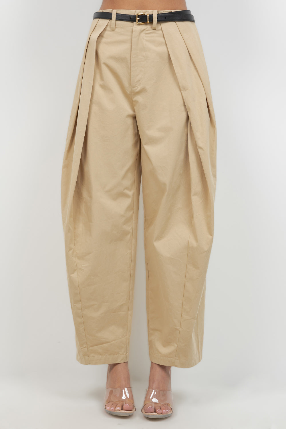 MULTI PLEAT DETAIL SLIGHT BARREL COTTON TROUSERS