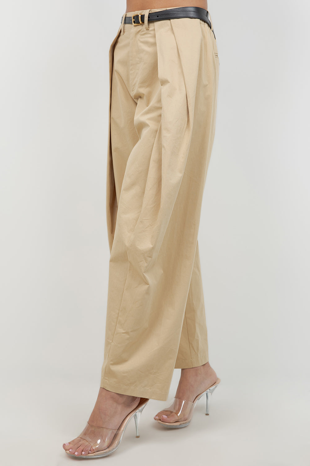 MULTI PLEAT DETAIL SLIGHT BARREL COTTON TROUSERS