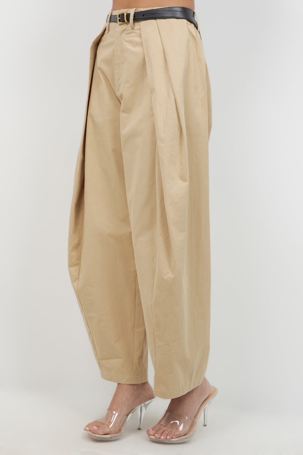 MULTI PLEAT DETAIL SLIGHT BARREL COTTON TROUSERS