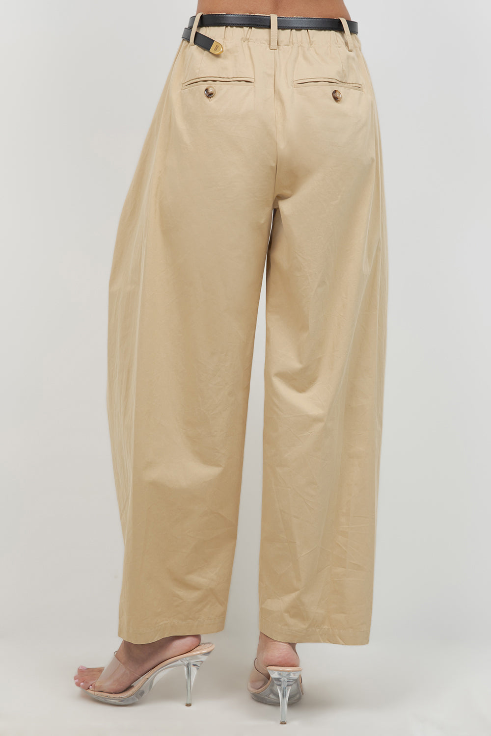 MULTI PLEAT DETAIL SLIGHT BARREL COTTON TROUSERS