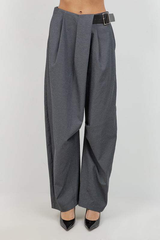 SOFT WOVEN DRAPE TROUSERS WITH BUILT IN BELT