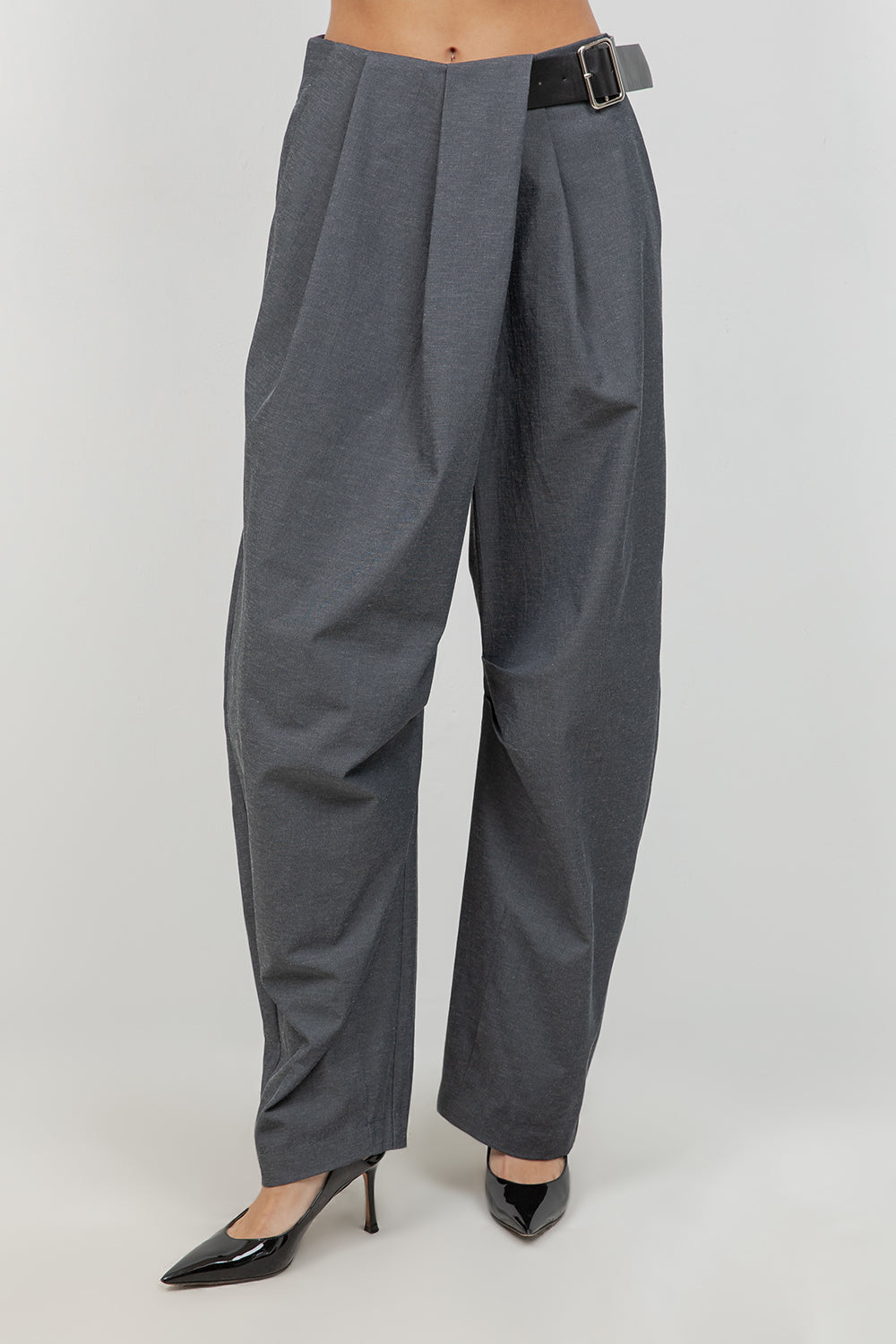 SOFT WOVEN DRAPE TROUSERS WITH BUILT IN BELT