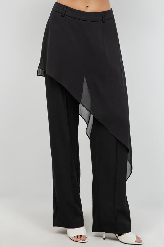 SOFT WOVEN TROUSERS WITH CHIFFON SKIRT OVERLAY - Whiteroom+Cactus