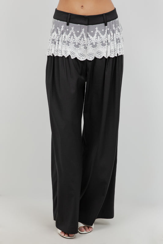 STRAIGHT LEG TROUSERS WITH CONTRAST WAIST LACE - Whiteroom+Cactus