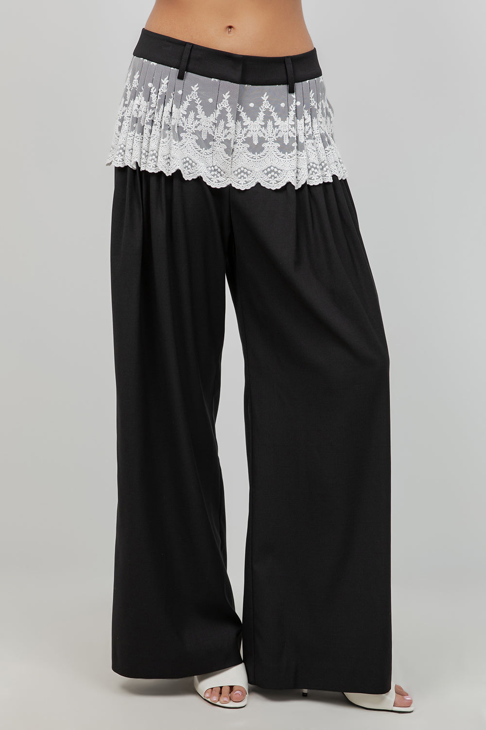 STRAIGHT LEG TROUSERS WITH CONTRAST WAIST LACE - Whiteroom+Cactus