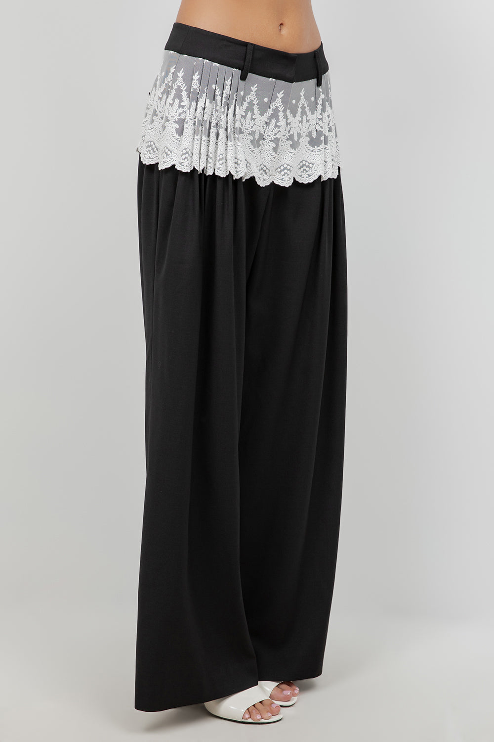 STRAIGHT LEG TROUSERS WITH CONTRAST WAIST LACE - Whiteroom+Cactus