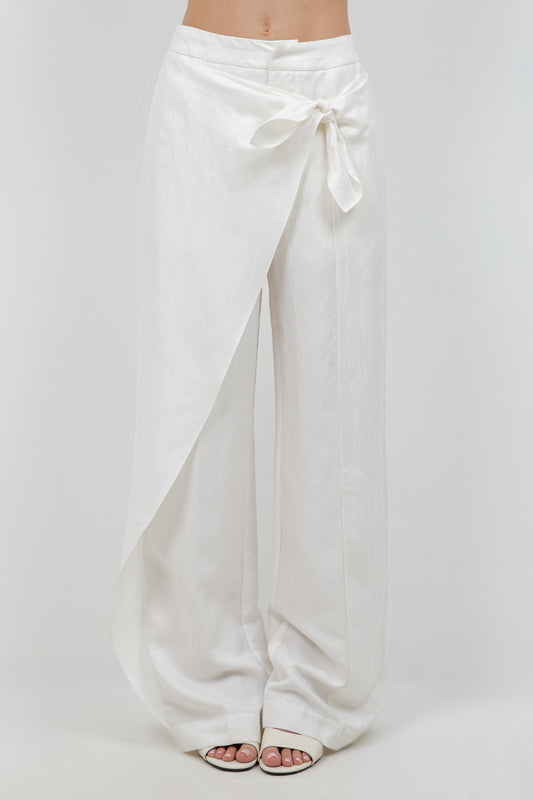 SOFT WOVEN TROUSERS WITH SELF OVERLAP TIE - Whiteroom+Cactus