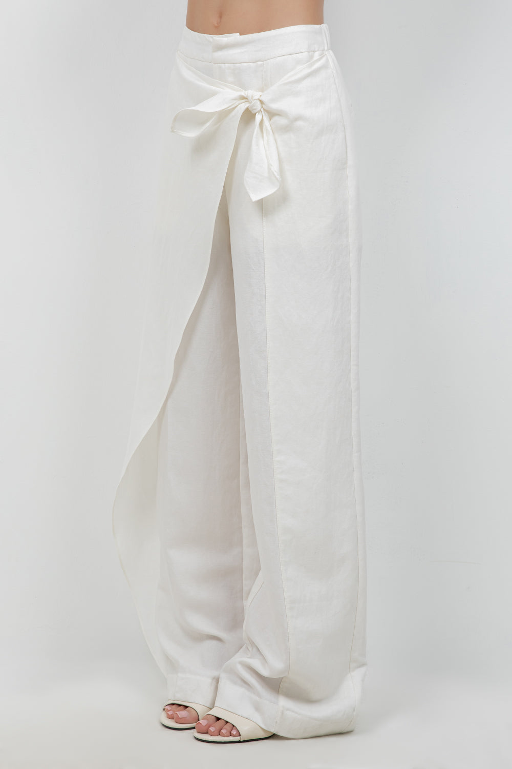 SOFT WOVEN TROUSERS WITH SELF OVERLAP TIE - Whiteroom+Cactus