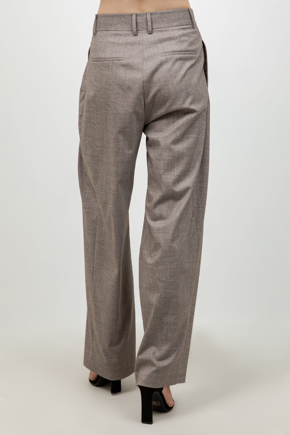 MULTI PLEAT STRAIGHT LEG PLAID PRINT TROUSERS