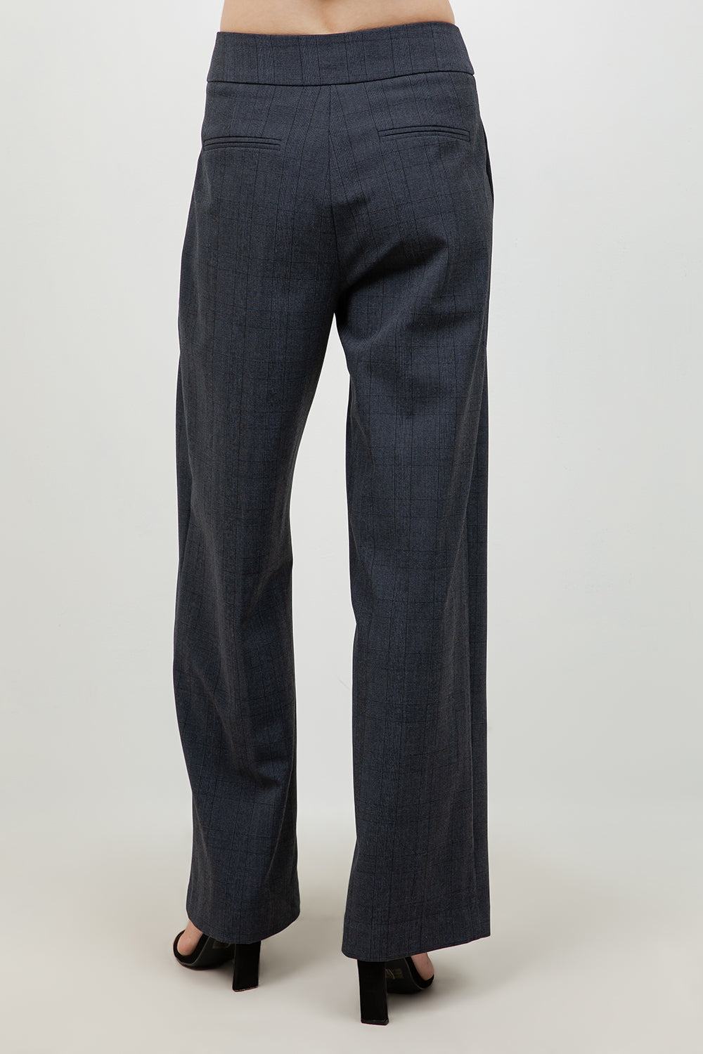 STRAIGHT LEG PLEATED PLAID PRINT TROUSERS