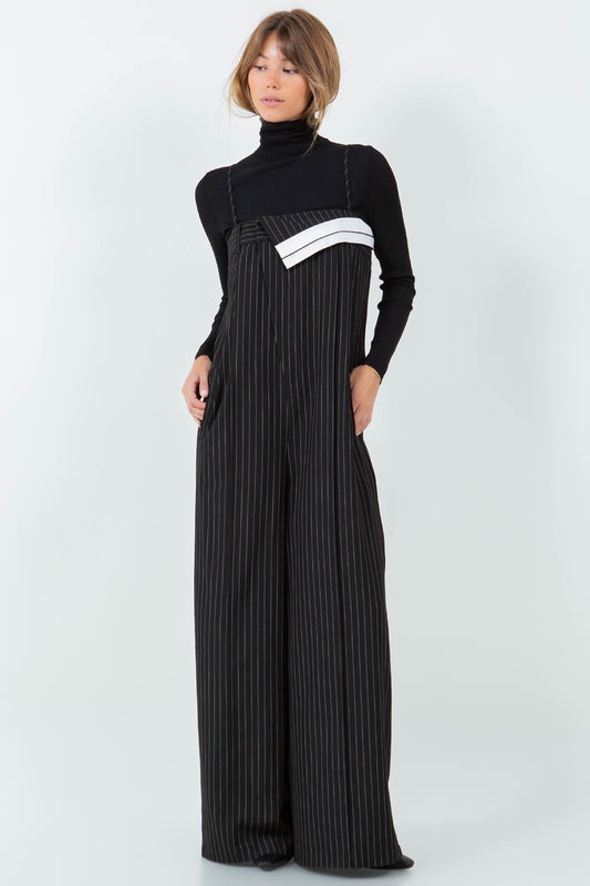 PINSTRIPE JUMPSUIT - BLACK