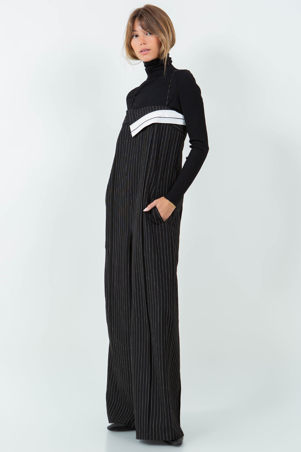 PINSTRIPE JUMPSUIT - BLACK