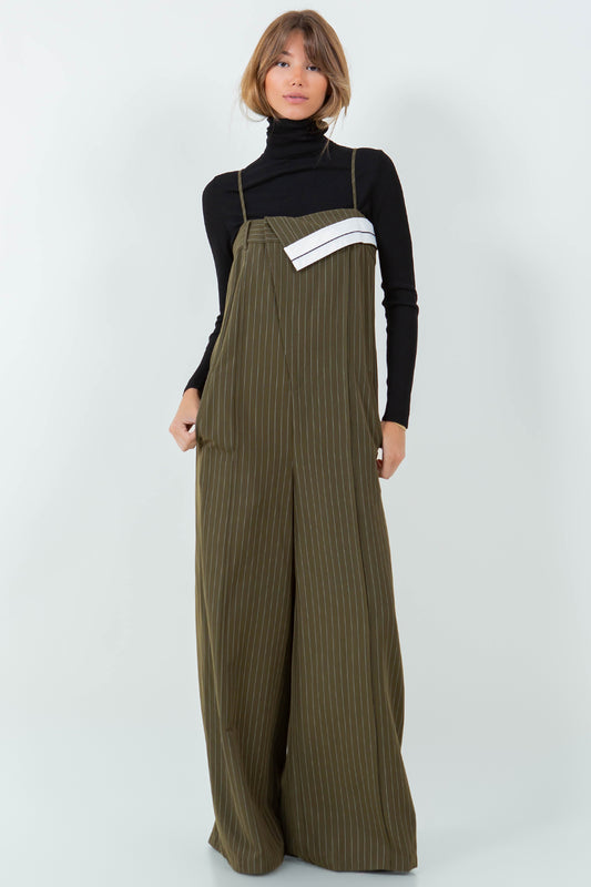 PINSTRIPE JUMPSUIT - OLIVE