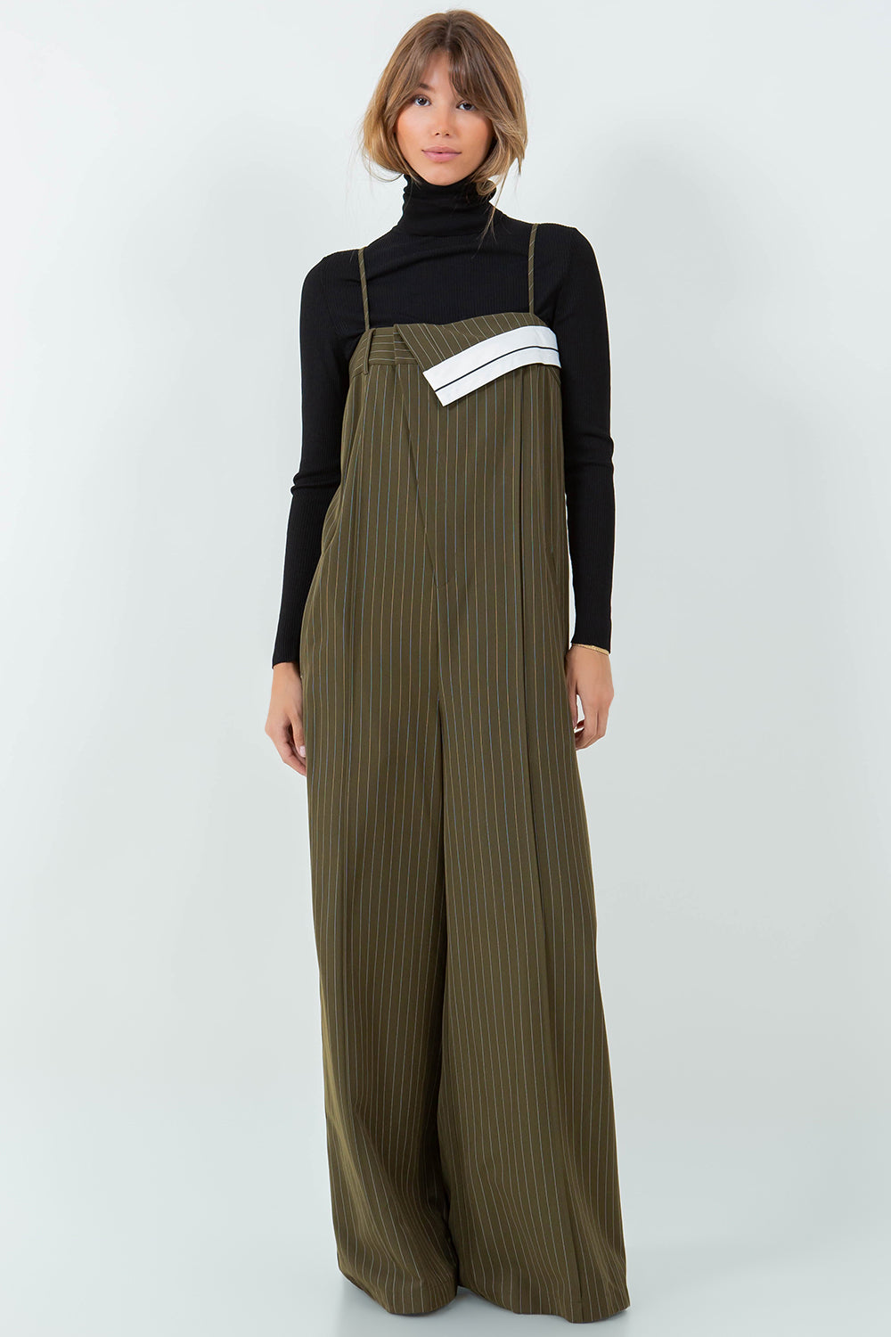 PINSTRIPE JUMPSUIT - OLIVE