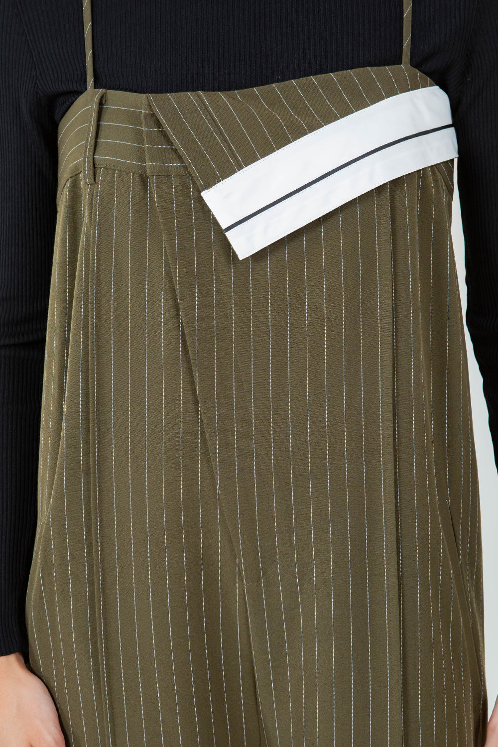 PINSTRIPE JUMPSUIT - OLIVE