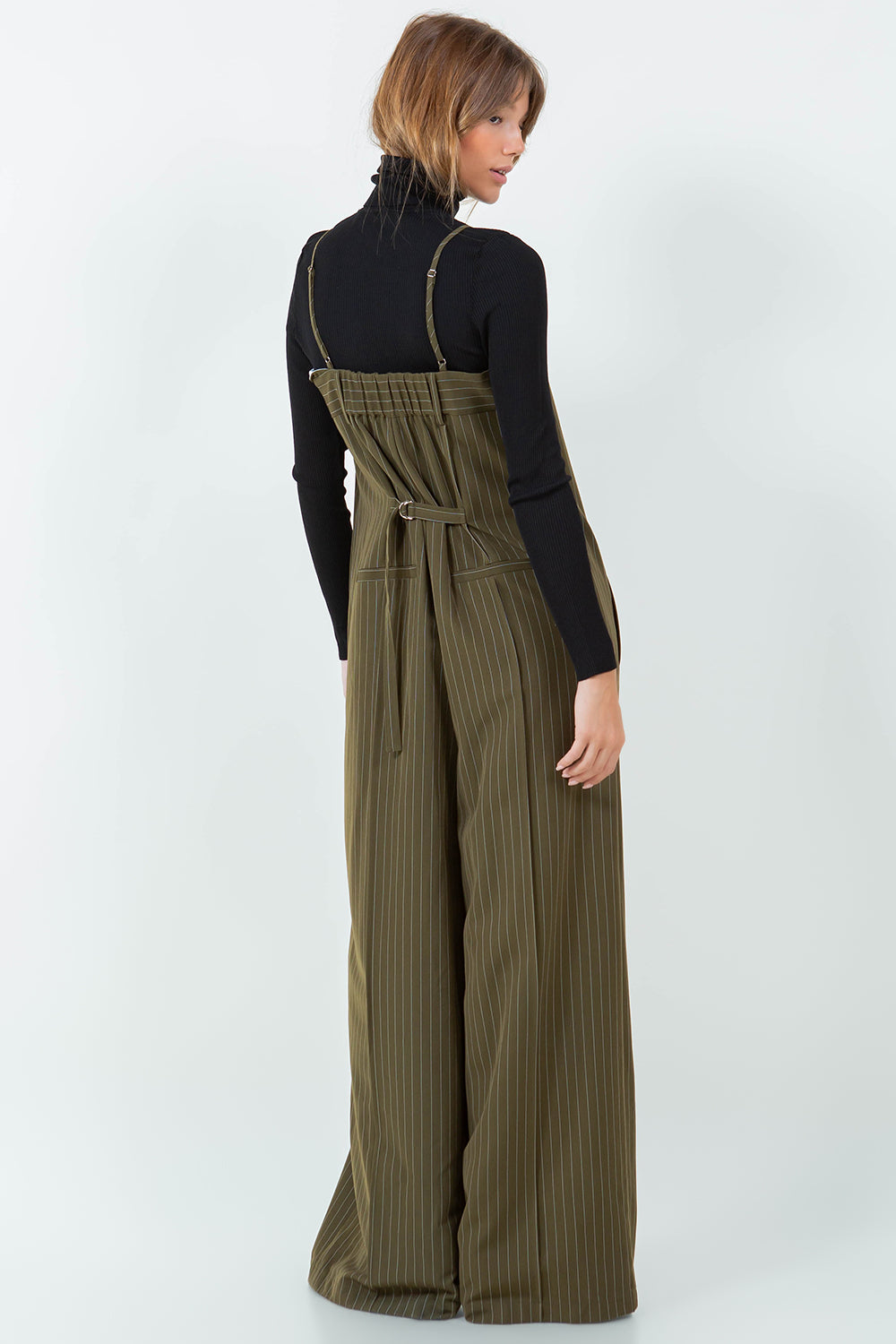 PINSTRIPE JUMPSUIT - OLIVE