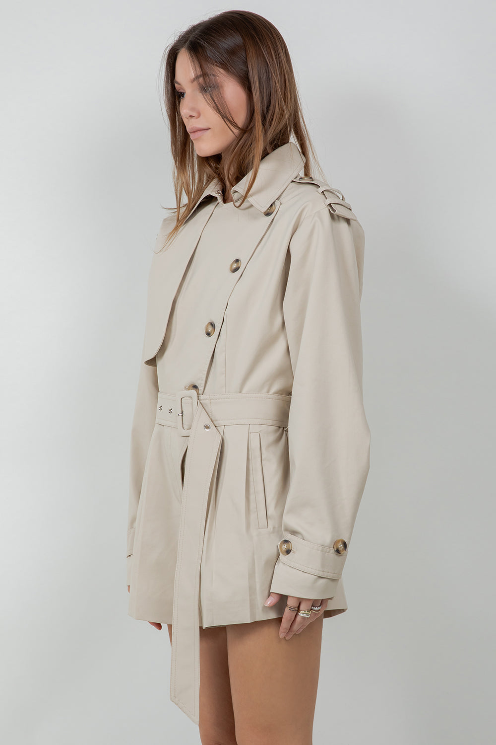 TRENCH STYLE STRUCTURED WOVEN ROMPER WITH SELF BELT - Whiteroom+Cactus