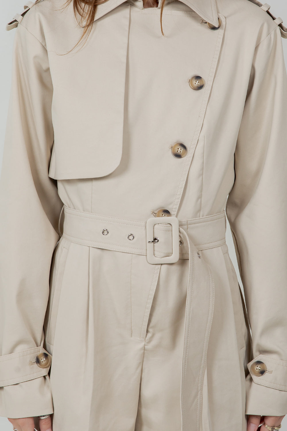 TRENCH STYLE STRUCTURED WOVEN ROMPER WITH SELF BELT - Whiteroom+Cactus