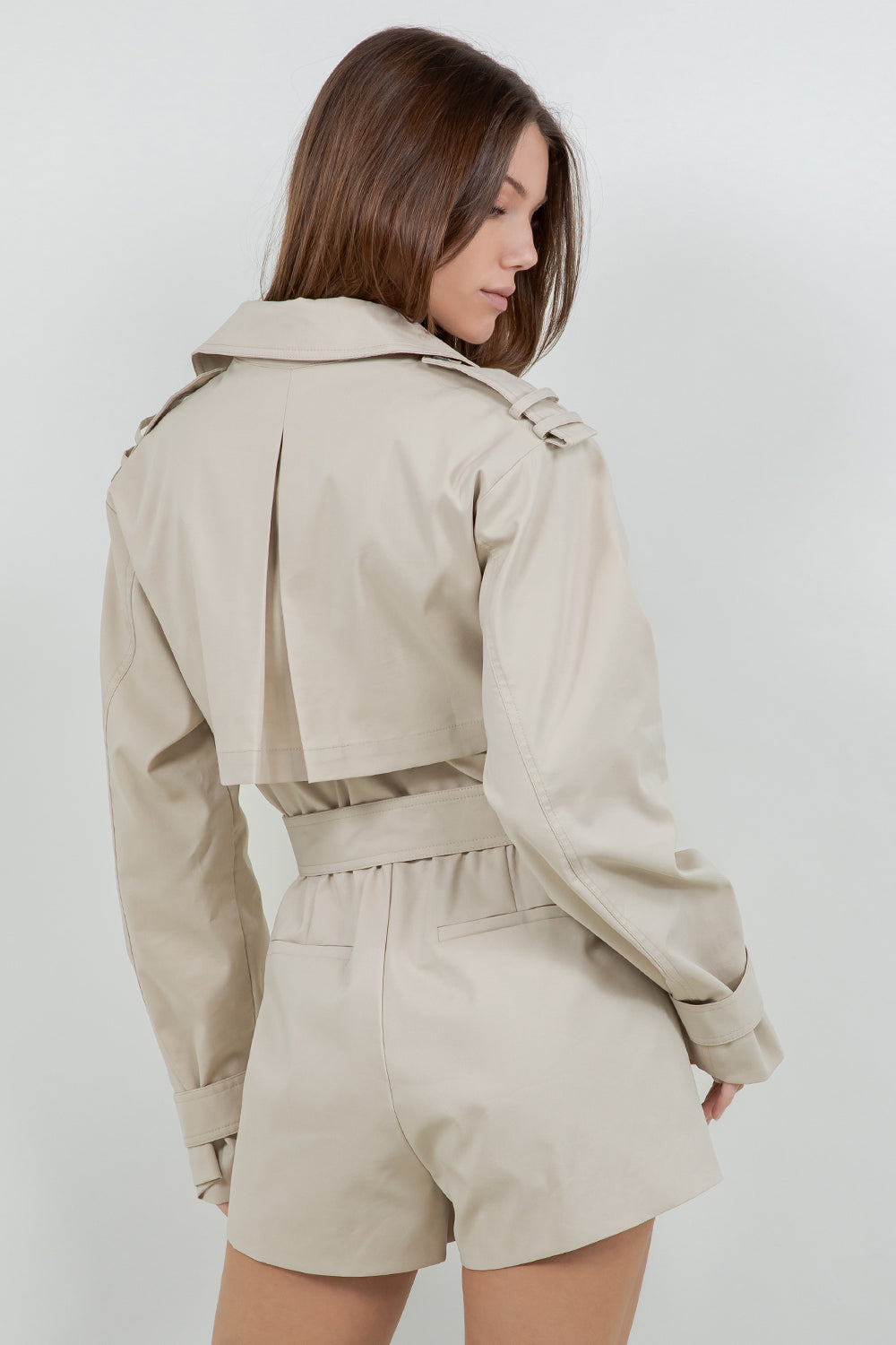 TRENCH STYLE STRUCTURED WOVEN ROMPER WITH SELF BELT - Whiteroom+Cactus