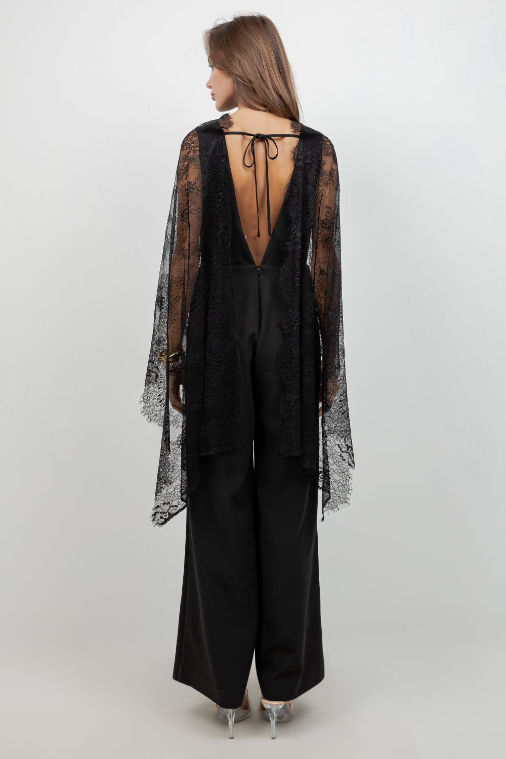 SOFT WOVEN WIDE LEG JUMPSUIT WITH CONTRAST LACE SCARF - Whiteroom+Cactus