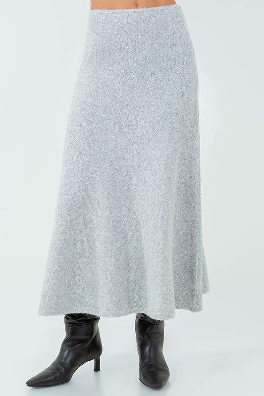 ANKLE LENGTH KNITDOWN SKIRT - GREY