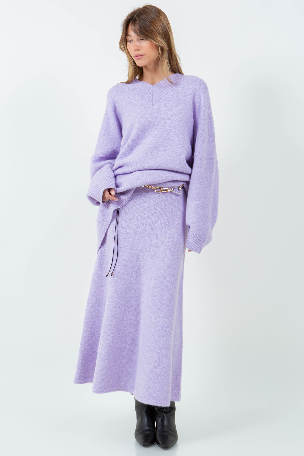 ANKLE LENGTH KNITDOWN SKIRT - LAVENDER