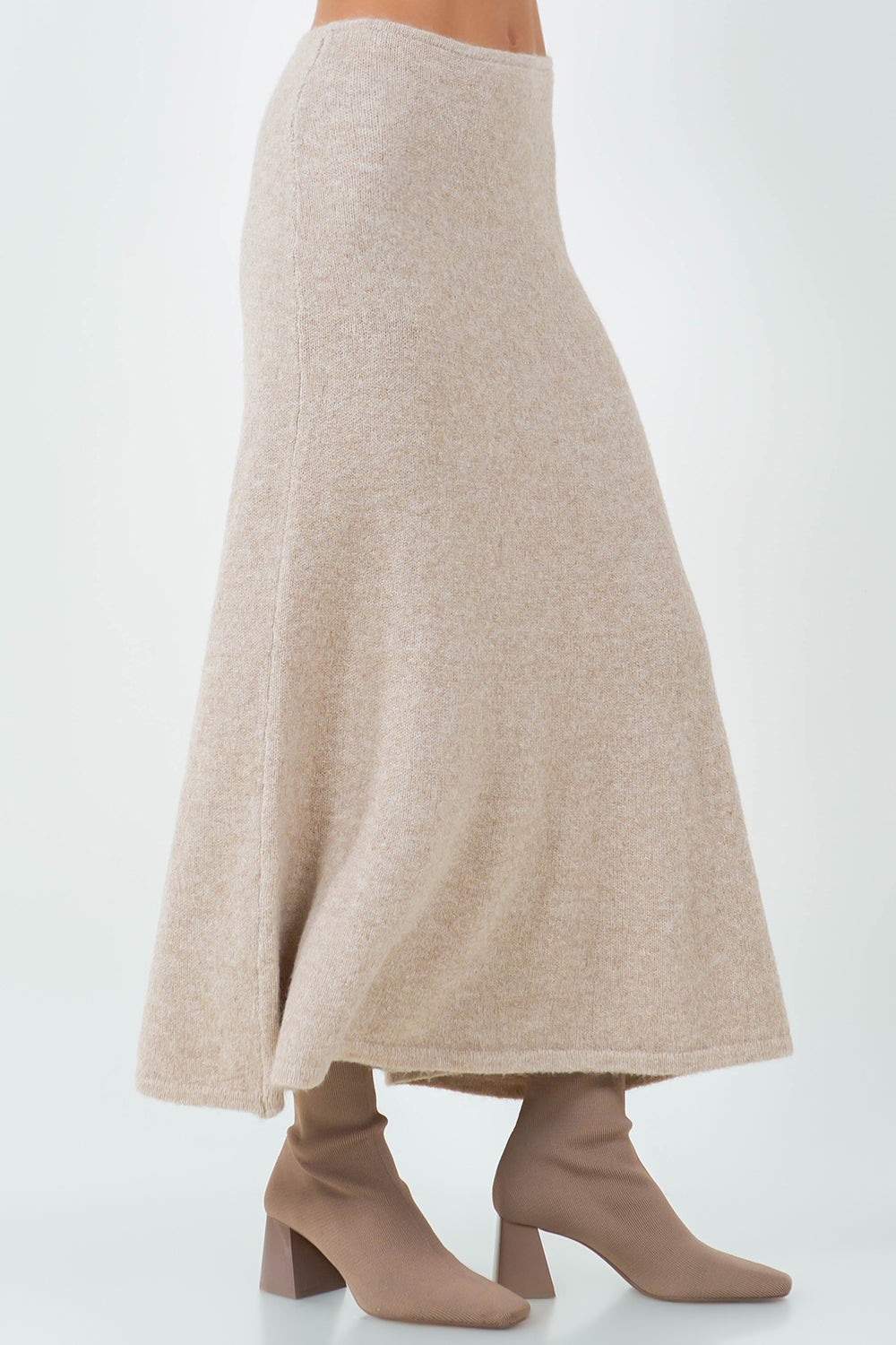 ANKLE LENGTH KNITDOWN SKIRT - OATMEAL