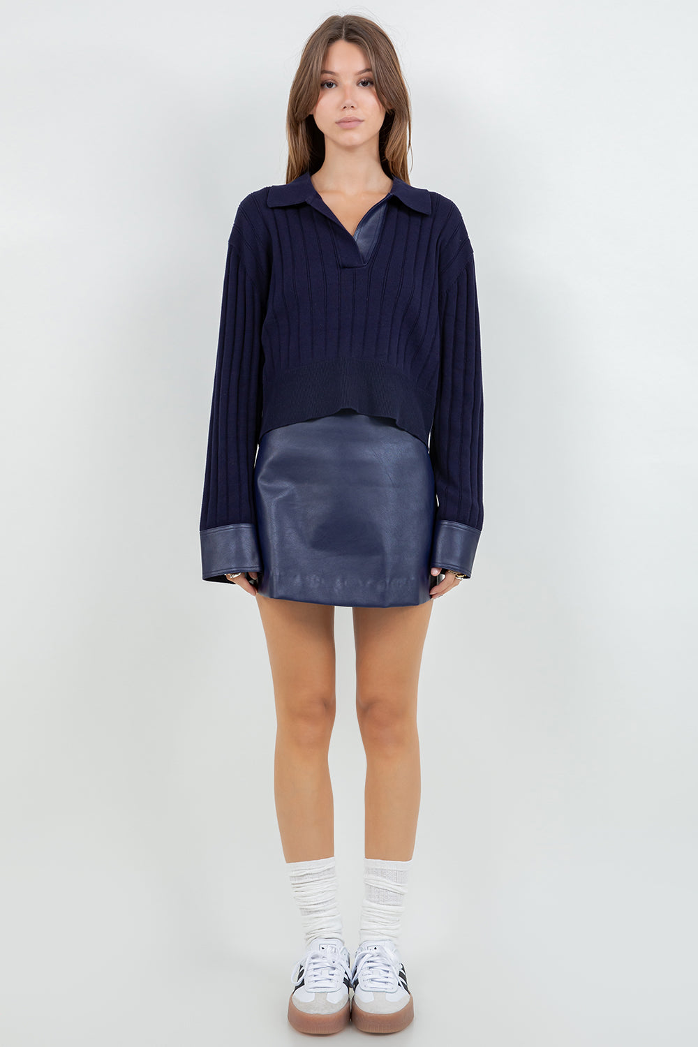 FAUX PU LEATHER MINI SKIRT - NAVY - Whiteroom+Cactus