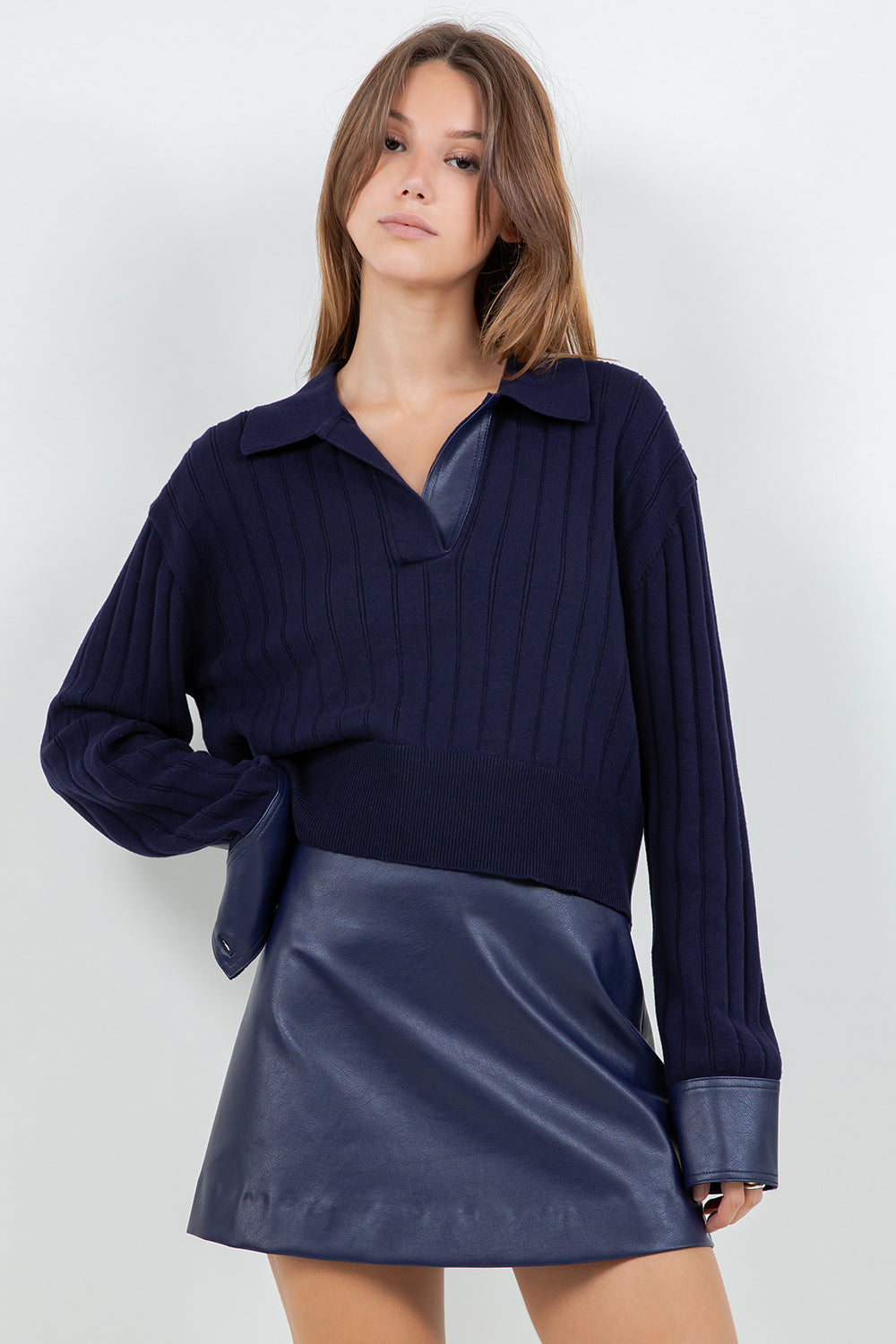 FAUX PU LEATHER MINI SKIRT - NAVY - Whiteroom+Cactus