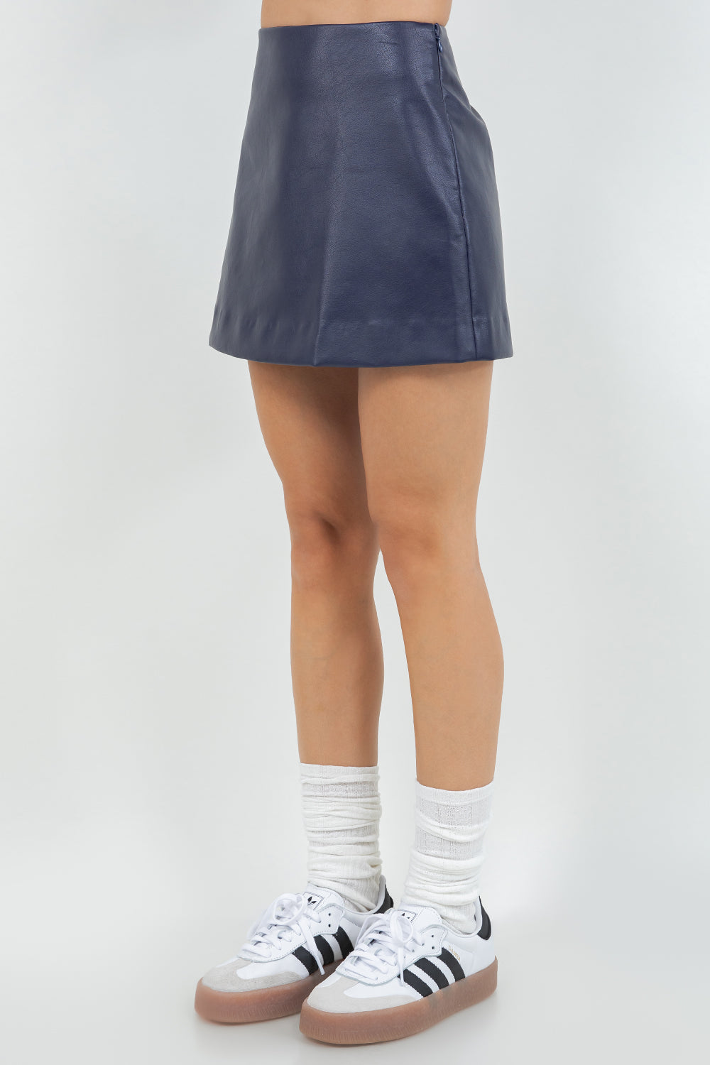 FAUX PU LEATHER MINI SKIRT - NAVY - Whiteroom+Cactus