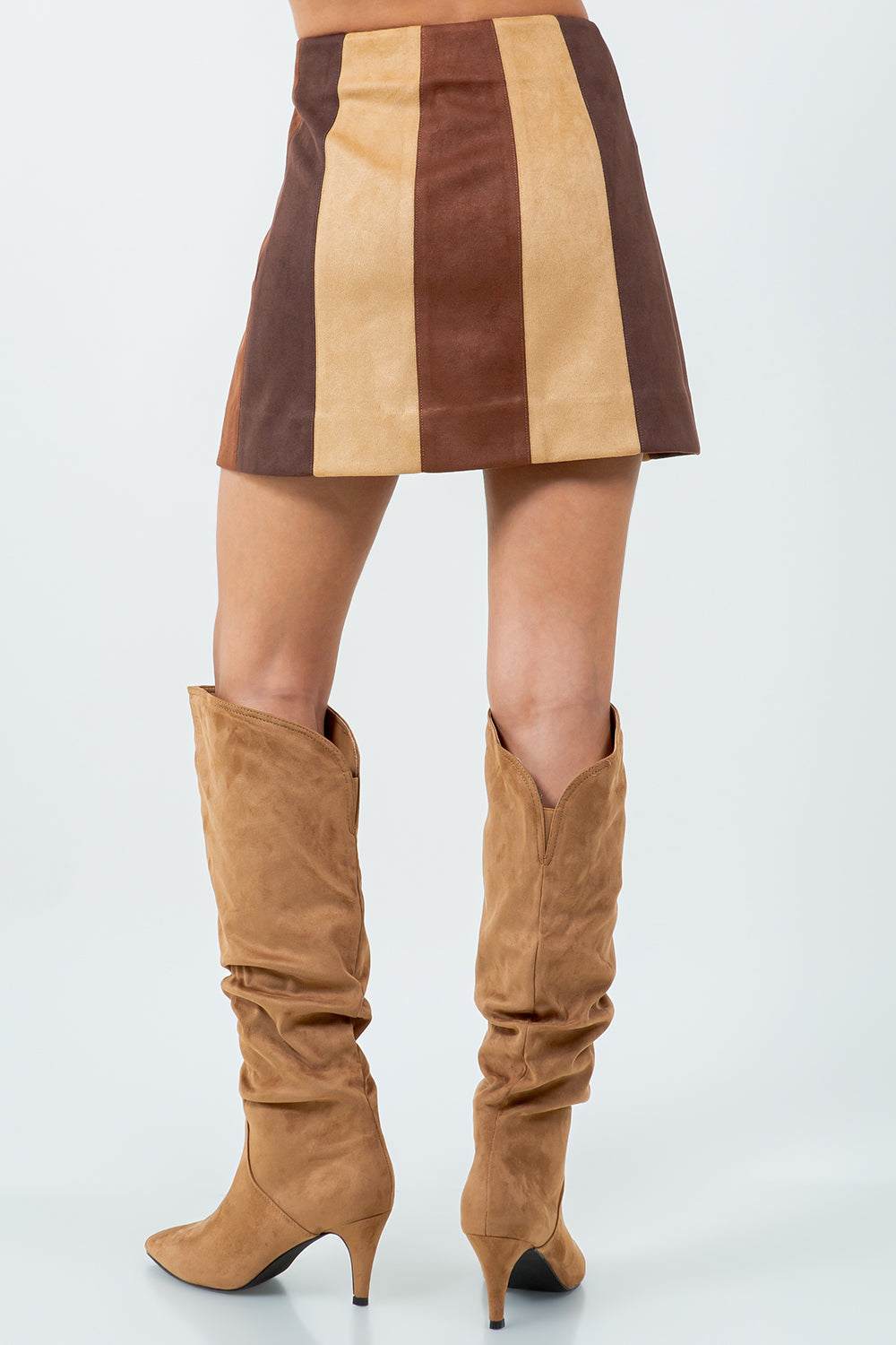 MULTI BROWN COMBO SUEDE MINI SKIRT