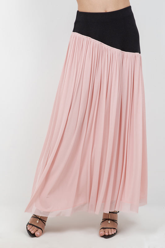 MESH FLOWY SKIRT WITH KNITTED CONTRAST WAISTBAND