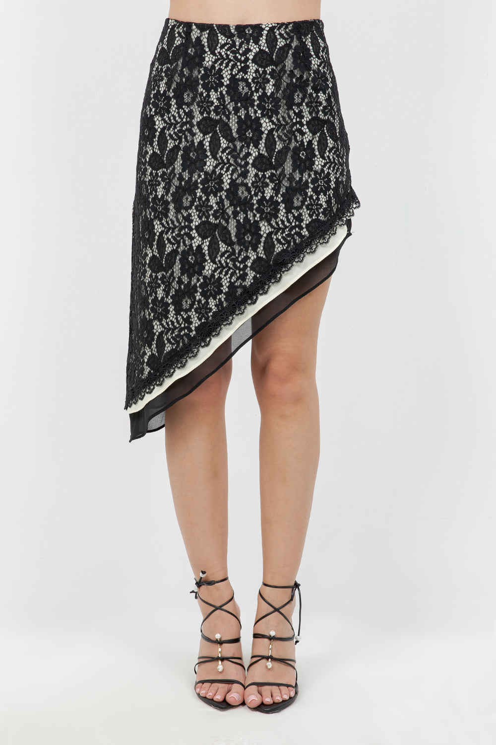 LACE & WOVEN COMBO ASYMMETRICAL SKIRT - Whiteroom+Cactus