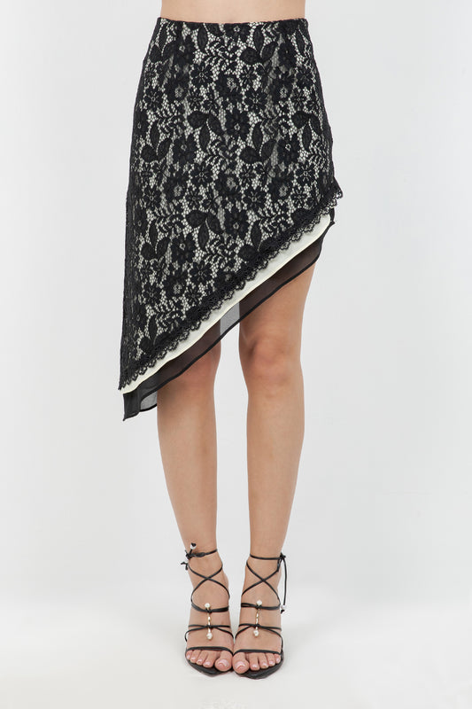 LACE & WOVEN COMBO ASYMMETRICAL SKIRT - Whiteroom+Cactus