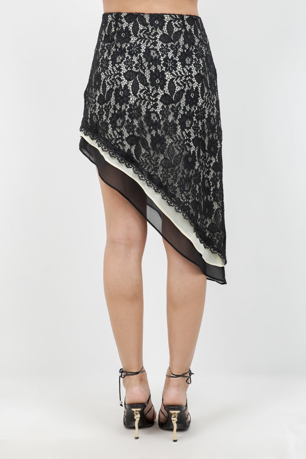 LACE & WOVEN COMBO ASYMMETRICAL SKIRT - Whiteroom+Cactus