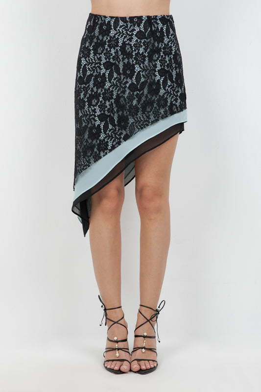 LACE & WOVEN COMBO ASYMMETRICAL SKIRT - Whiteroom+Cactus