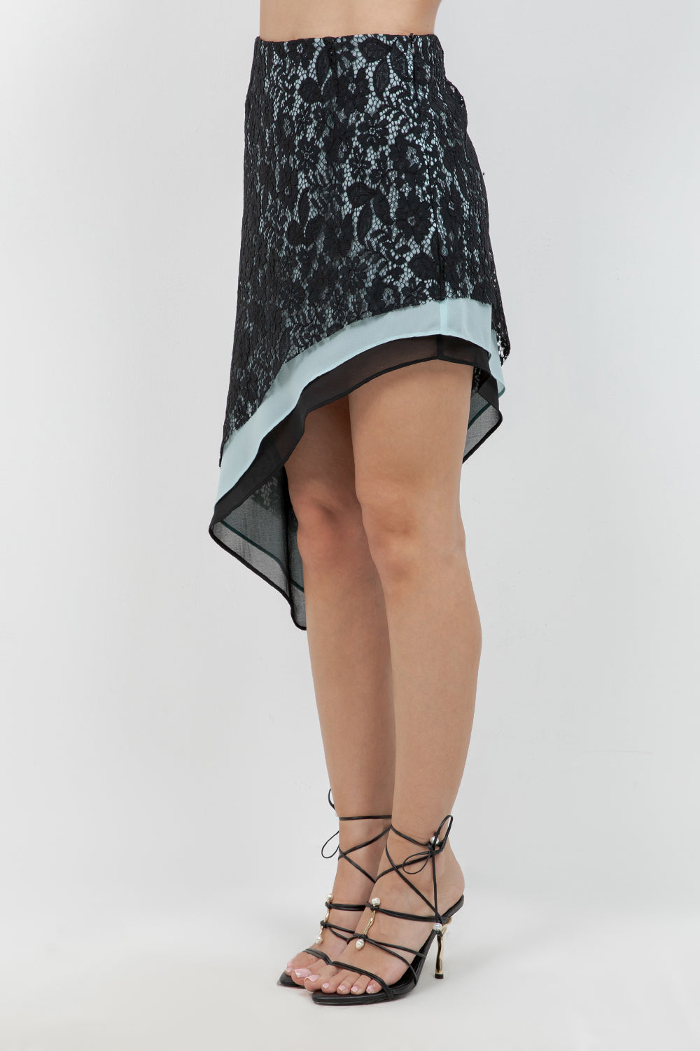 LACE & WOVEN COMBO ASYMMETRICAL SKIRT - Whiteroom+Cactus